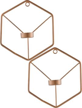 Homesake Set Of 2 Golden Metal Wall Mounted Hexagon Tealight
