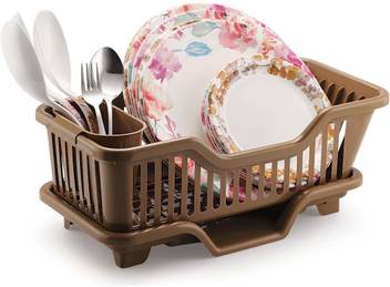 Hridaan 3 In 1 Kitchen Sink Dish Drainer Drying Rack Washing Holder Plastic Basket Organizer With Tray And Utensil Cutlery Holder Cup Brown Dish Drainer Kitchen Rack Price In India Buy