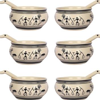 Craftghar Soup Bowls Set With Spoons Set Of 6 Flower Design 100 Food