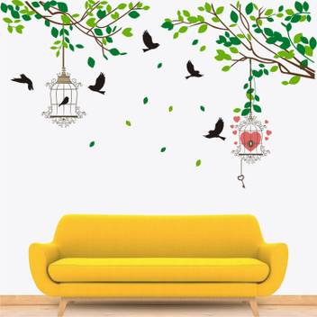 Wall Sticks Birds Cage Love Tree Branch Leafs Hearts Colourful Decorative Wall Sticker Ws007 Price In India Buy Wall Sticks Birds