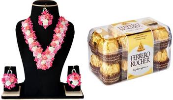 Ferrero Rocher Pack Of 16 Pc Chocolates With Attractive Pink Color Floral Jewelry Set Combo Price In India Buy Ferrero Rocher Pack Of 16 Pc Chocolates With Attractive Pink Color Floral