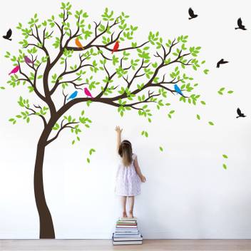 Wall Sticks Extra Large Full Wall Tree Colourful Birds Nature Decorative Wall Sticker Ws020 Price In India Buy Wall Sticks Extra Large