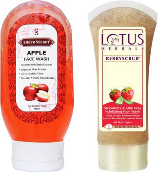 Sheer Secret Apple Face Wash 100ml And Lotus Berry Scrub Strawberry Aloe Vera Exfoliating Face Wash 120ml Price In India Buy Sheer Secret Apple Face Wash 100ml And Lotus Berry Exfoliate, rejuvenate and hydrate your skin with our natural and effective scrubs and masks, made with clean ingredients. flipkart