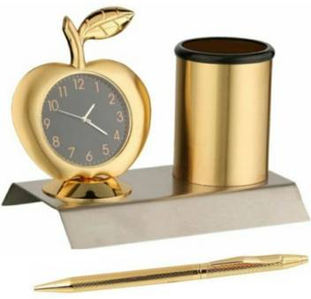Flipkart Com Smart World 1 Compartments Metal Gold Apple Designed Desk Organiser With Analog Clock Gold Plated Slim Ball Pen Gold Apple Designed Desk Organiser With Analog Clock Gold