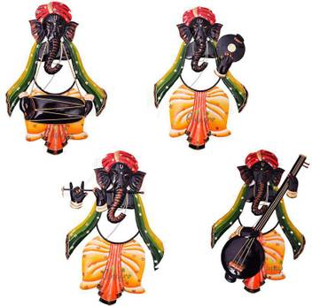 Tejas Enterprises Ganesha Playing Different Musical Instruments Wrought Iron Wall Hanging Wall Mounted Hanging