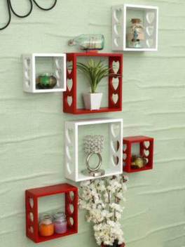 Hubwooden Good Floating Shelves Wall Display Shelf Wall Shelf Set Cube Mount Home Decor Books Photos Set Of Cube Square Number Of Shelves Red White Wooden Wall Shelf Price