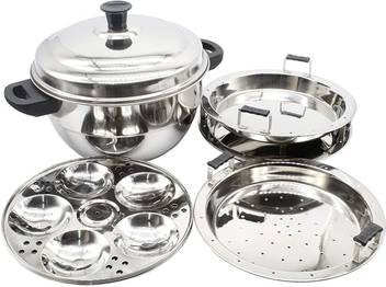 Ekitchen Alisha Stainless Steel Multi Deep Pot 15 Idlies 3 Idly Plates 2 Dhokla Plate 1 Steamer Plate Induction Standard Idli Maker Price In India Buy Ekitchen Alisha