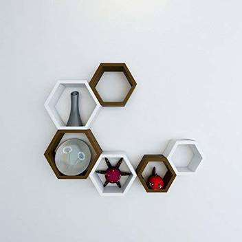 Shine Wood Art Hexagon Floating Wall Shelves For Living Room And