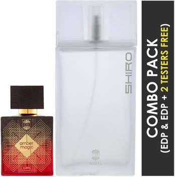Buy Ajmal Amber Magic Edp Spicy Aromatic Perfume 100ml For Men And Shiro Edp Citrus Spicy Perfume 90ml For Men 2 Parfum Testers Free Eau De Parfum 190 Ml Online