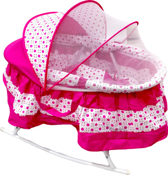pink and white bassinet