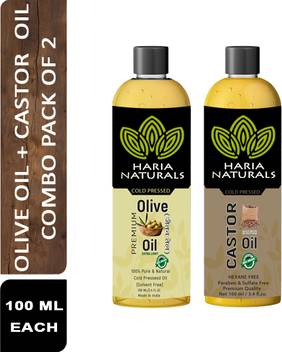 Haria Naturals 100 Cold Pressed Extra Light Olive Oil Castor Oil 100 Ml Hair Oil Combo Pack Of 2 Bottles 200 Ml Hair Oil Price In India Buy Haria Naturals