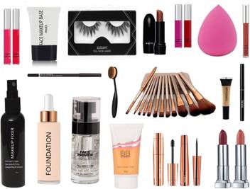 Ajdp Foundation Concealer Primer And Highlighter All In One Makeup Kit For Women Cosmetic Set Cosmetic Combo Kit Set Of 19 And Blusher 1foundation 1face Makupbase Gel 1 Pair Eyelashes 1primer 1concealer 1eyeliner 1mascara 1kajal 1eyebrow Pencil