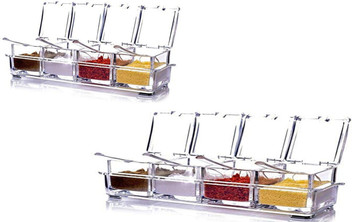 Crystal Seasoning Box Spice Rack Storage Container Jars Cruet with Cover /& Spoon