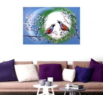 Crystalsign Love Birds Pair On Tree Canvas Digital Painting Canvas