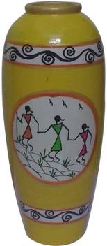 Tovick Table Top Warli Design Wooden Yellow Vase For Table Wall Shelves Decor At Home Office Spa Coffeeshops And Hotels Wooden Vase Price In India Buy Tovick Table Top Warli Design