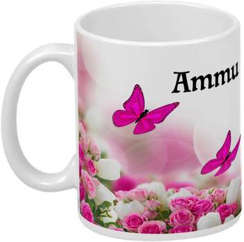 Wagwan Ammu Printed Butterflies Pink Rose Gifts For Girlfriend Wife Sister On Birthday Valentine Rakhi Mg108 Wht Ceramic Coffee Mug Price In India Buy Wagwan Ammu Printed Butterflies Pink Rose