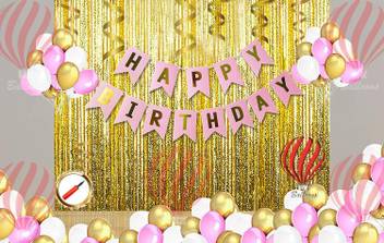 GOLD PINK /& HAPPY BIRTHDAY BALLOON BANNER BUNTING PARTY DECORATION Ballons