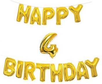 Flipkart Com Crozier Solid Happy Birthday Banner In Golden Colour For Birthday Celebration With Age Number Of 4 Gold Pack Of 14 Letter Balloon Letter Balloon