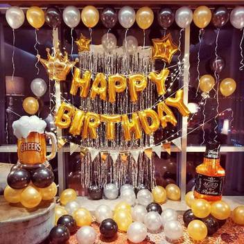 Flipkart Com Bash N Splash Solid Silver Black Gold Happy Birthday Party Decoration Pack With Star Bottle Crown Balloon Pack Of 110 Letter Balloon Letter Balloon