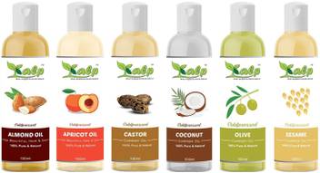 Kalp Pack Of 6 Carrier Oils 100ml Each Castor Oil Almond Oil Sesame Oil Apricot Oil Coconut Oil Olive Oil 600ml Hair Oil Price In India Buy Kalp Pack Of 6 Carrier inr