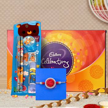 Tied Ribbons Kids Rakhi With Gifts Kids Rakhi With Cadbury Celebration Chocolates Pack And Stationary Gift Set Cotton Gift Box Price In India Buy Tied Ribbons Kids Rakhi With Gifts