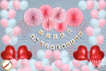 Hk Balloons White Happy Anniversary Banner Decoration Combo Happy Anniversary Banner Pink Fans Heart Foil Balloons Latex Balloons Wedding Anniversary Party Decoration Photo Props White Anniversary Banner Combo Price