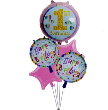 Flipkart Com Camarilla Printed 1st Birthday Balloon Bouquet For Girls Birthday Party Baby Shower Kids Party Supplies Inflatable Foil Balloons Decorating Kits Baby Girl Celebration Pink White Theme Party Pack Of 5 Balloon Bouquet Balloon Bouquet