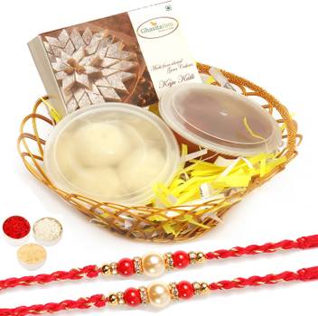 Ghasitaram Gifts Rakhi Sweets Gift Gold Wired Basket Of Rasgulla Gulab Jamun And Kaju Katli With 2 Pearl Rakhis Combo Price In India Buy Ghasitaram Gifts Rakhi Sweets Gift Gold Wired Basket Of This is my daughters' (and hubby's) favourite indian dessert and one that never lasts long. flipkart