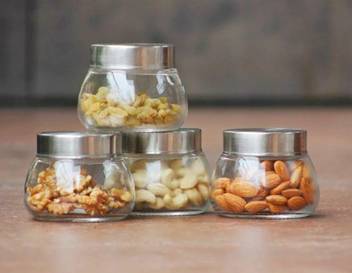 Satyam Kraft Pack Of 4 Oval Shape Glass Jar And Container 250 Gm With Rust Proof