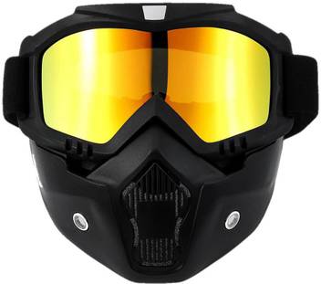 Biker Shoppee Motocross Bike Riding Goggles Glasses Face Dust Mask With Detachable Motorcycle Oculos Gafas And Mouth Filter For Open Face Vintage Helmets Golden Blowtorch Safety Goggle Price In India Buy