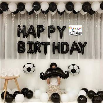 decor my day 64 pcs combo royal birthday decoration items girl boy 1 hbd foil black 50 pcs black and white balloons 1 mustache