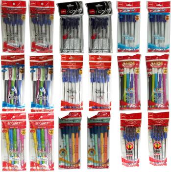 Cello 10 Cello Qucik Ball Pen Blue 10 Cello My Gel Gel Pen 10 Specifications writing mode ball point pen barrel & cap transparent nozzle metalised grip elasto grip for pressure free writing clip & button matching ink colour tip swiss metal clip 0.5mm nickle silver. flipkart