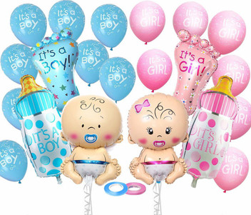 blue and pink baby shower decorations
