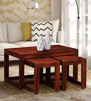 Balaji Furniture Sheesham Wood Center Coffee Table With 2 Stools Storage For Living Room Home Solid Wood Coffee Table Price In India Buy Balaji Furniture Sheesham Wood Center Coffee Table