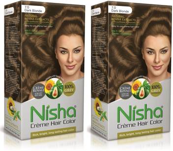 Nisha Cream Hair Color Rich Bright Long Lasting Hair Colouring For Ultra Soft Deep Shine 100 Grey Coverage Dark Blonde Pack Of 2 Dark Blonde Price In India Buy Nisha