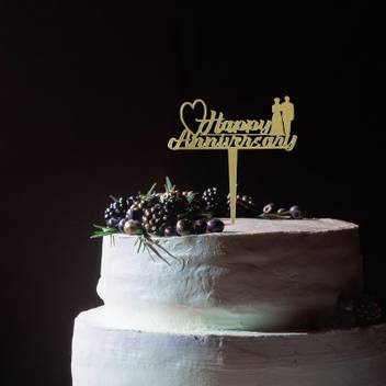 Csel Happy Anniversary Couple With 1 Heart Golden Cake Topper Party Supplies For Celebration Events Decorating Baking Item Tag Set I Size 4 25 X 4 5 Inch Cake Topper Price In India