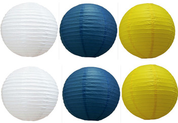 blue and yellow paper lanterns