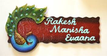 Megha S Artwork Wooden Dancing Peacock Name Plate Price In India