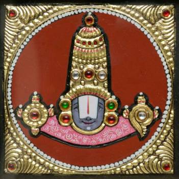 Gaga Lord Balaji Face Tanjore Painting Canvas 6 Inch X 8 Inch