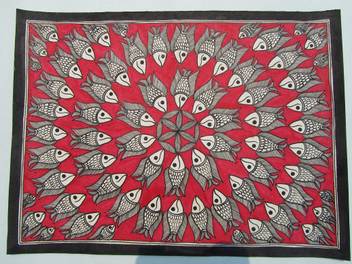 Mirracrafts Madhubani Art On Fish In A Circular Arrangement