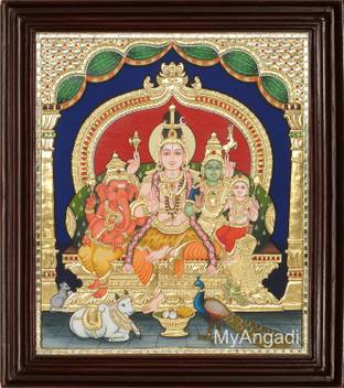 Myangadi Lord Shiva Family Tanjore Painting Canvas 16 Inch X 20