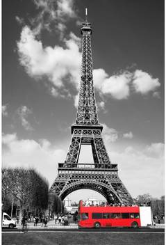 Eiffel Tower With Red Bus In Paris France Premium Poster Canvas