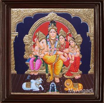 Myangadi Lord Shiva Family Tanjore Painting Canvas 18 Inch X 24