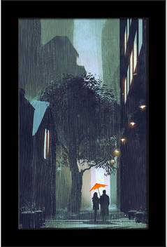 Artzfolio Couple Walking In Raining Street Framed Art Print