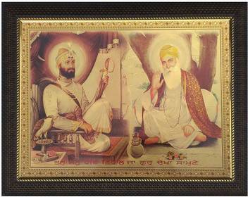 G T India Golden Guru Gobind Singh Ji And Guru Nanak Dev Ji Sitting Painting With Frame Digital Reprint 19 Inch X 15 Inch Painting Price In India Buy G T