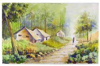 Craffitorium eServices Pvt. Ltd. Landscape: Scenic Village Watercolor 14  inch x 22 inch Painting Price in India - Buy Craffitorium eServices Pvt.  Ltd. Landscape: Scenic Village Watercolor 14 inch x 22 inch
