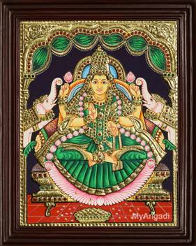 Myangadi Gajalakshmi Tanjore Painting Canvas 10 Inch X 12 Inch