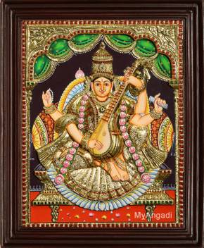 Myangadi Saraswathi Tanjore Painting Canvas 8 Inch X 10 Inch