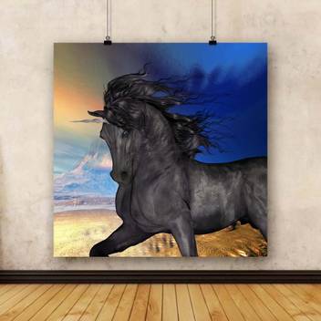 Artzfolio Black Buck Unicorn Framed Art Print Canvas 18 Inch X 18