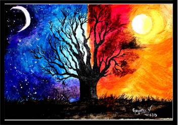 Dyuthi Night And Day Reprint Watercolor 19 Inch X 13 Inch Painting